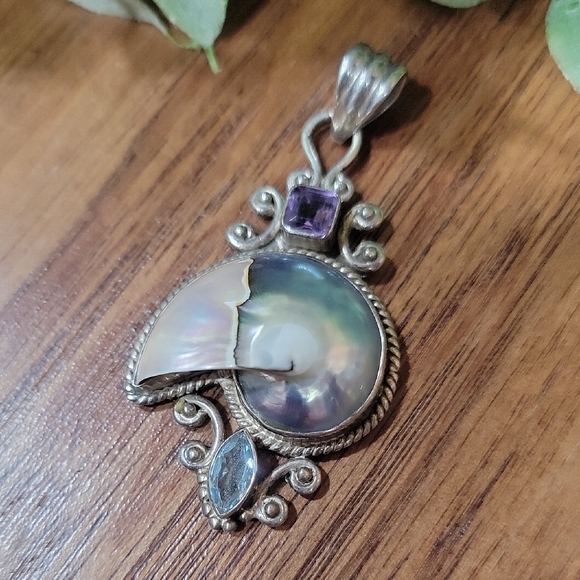 Mermaid Treasure Amethyst~Aquamarine~Sterling Silver Pendant - Picture 2 of 10